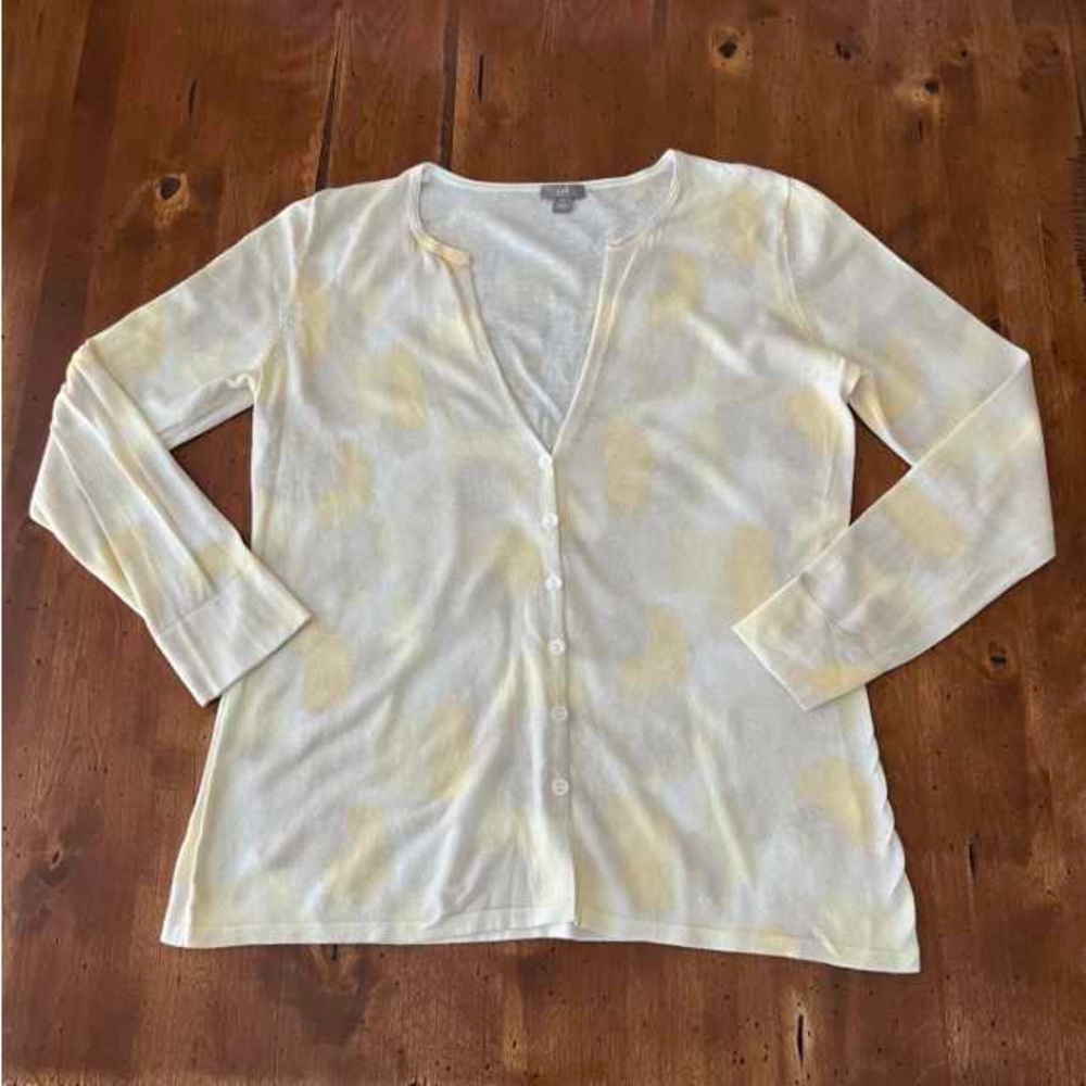 J. Jill Cream Cardigan with Soft Yellow Pattern